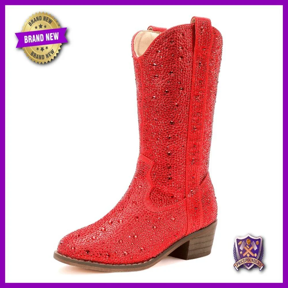 Sparkly Rhinestone Cowgirl Boots Mid Calf Western Riding Kid Toddler